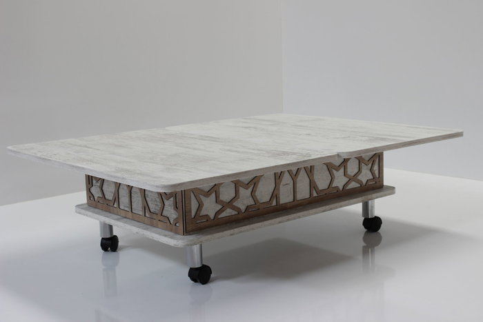 Hanah Home Mesa de Café Blanco Antiguo con Dimensiones Ajustables